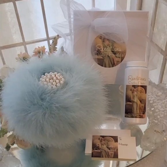 Renditions Bath & Body Blue Powder Puff Vanity Set Down Feather